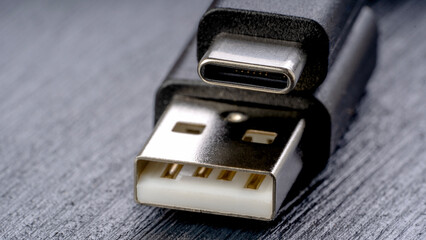 USB and TYPE-C connector on black background