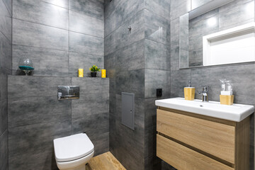 modern bathroom room with toilet and washing machine