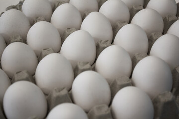 These are white eggs in an egg carton.