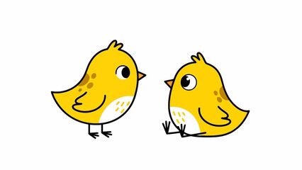Cute Yellow Cartoon Birds Sitting Together, Adorable Avian Friends Design