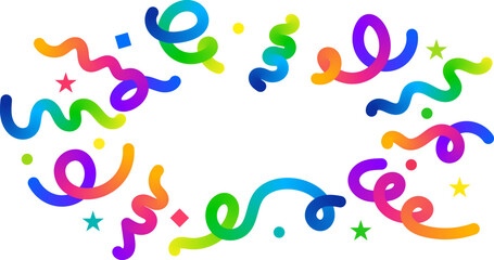 Obraz premium Vibrant confetti streamers and stars forming a festive frame for celebration