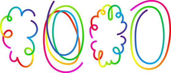 Rainbow colored playful numbers forming 2020 with unique wavy and oval shapes