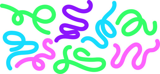 A collection of vibrant hand drawn squiggly lines creating a playful abstract pattern