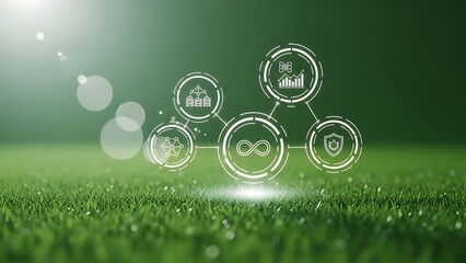 Futuristic green technology concept with interconnected circular digital interfaces
