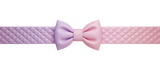 3D Rendered Pink and Purple Gradient Bow with Quilted Ribbon Border Isolated on Transparent Background