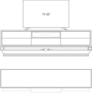 Classic Style Detailed Line Art Drawing of TV Console Or Credenza Designs. 499