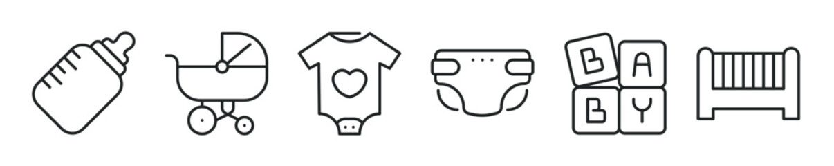 Baby Gear thin line icon set. Web minimal editable stroke icons