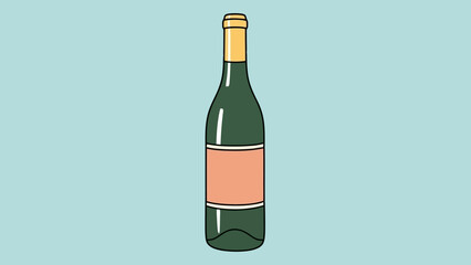 Green Wine Bottle with Peach Label and Yellow Cap on Light Blue Background