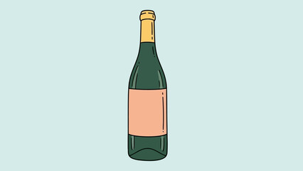 Simple Vector Illustration of a Green Wine Bottle with a Blank Label on a Light Blue Background