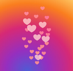 Flying hearts on a colorful abstract gradient background. Live video and flying likes. Social media concept.