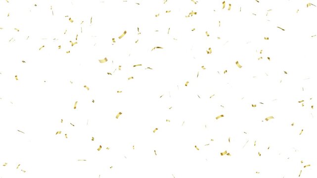 Falling festive confetti on transparent background. golden confetti slow motion overlay.