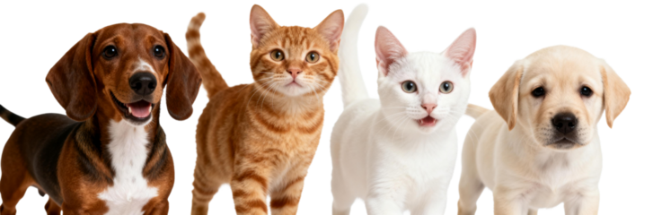 [Transparent Background PNG]Group of different domestic pets including dog cat and puppy