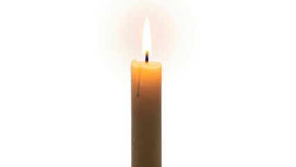 A single, glowing candle flame illuminates the darkness, symbolizing hope, peace, and warmth against a clean white background.