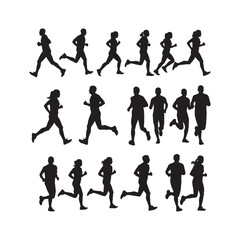Running Men and Women Silhouettes Collection,Running People Silhouettes,Vector Running Men and Women Silhouettes,Athlete Running Silhouettes,running people vector