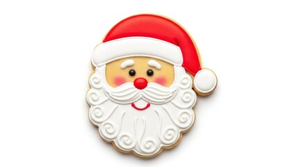 Obraz premium Delicious Santa Claus gingerbread cookie with intricate icing details, perfect for Christmas celebrations and holiday treats on a white background.