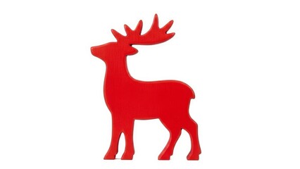 A vibrant red reindeer silhouette, a classic Christmas decoration, stands against a clean white background, perfect for holiday themes.