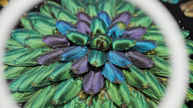 Close Up Reveals Iridescent Jewel Beetle Wings Arranged in Pattern