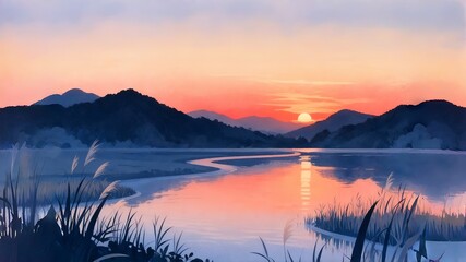 Fototapeta premium lake, water, sunset, landscape, sky, reflection, clouds, sunrise, nature