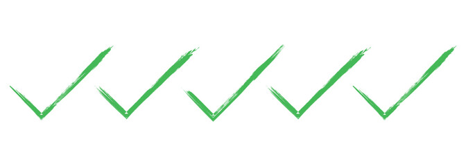 five green check tick mark sign. checkmark icon color editable on white background. Tick symbol green color transparent. brush Check mark icons.