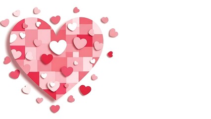 Collage of pink and red hearts on a white background for valentine s day or love theme