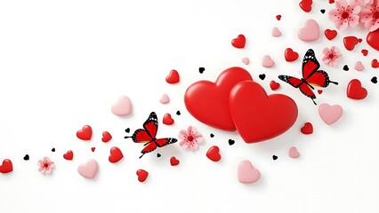 Valentine s day hearts and butterflies illustration with red and pink hearts