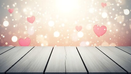 Valentine s day background with wooden floor and heart decorations