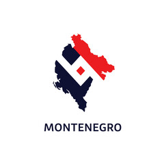 Abstract graphic design featuring Montenegro's map in national colors, vector logo icon