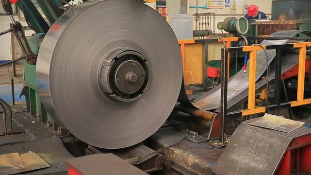 Mechanical equipment in operation inside the steel plant workshop