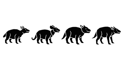 Obraz premium Minimalist Black Prehistoric Animal Vector Set with Four Extinct Creatures