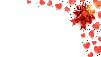 Valentine s day themed digital graphic with red hearts and bow on white background