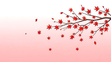 Vibrant red maple leaves floating against a soft pink gradient background