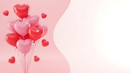 Valentine s day celebration with red and pink heart shaped balloons and confetti