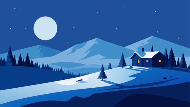 Serene winter night in mountain village