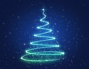 Abstract Glowing Christmas Tree on Starry Night Background