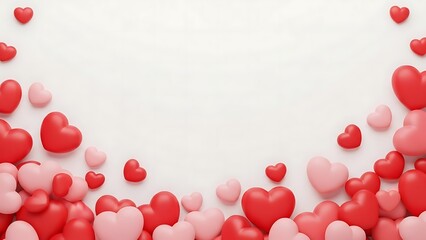 Valentine s day background with floating red and pink hearts on white