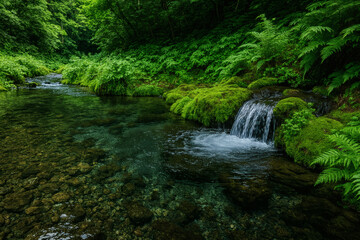 Naklejka premium 山の綺麗な清流
