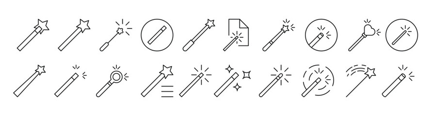 Magic Wand Related Icon Set. Editable Stroke. Suitable for Web Sites, Books, Cards, Apps