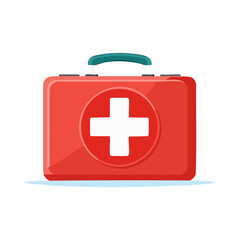 Fototapeta premium A red first aid kit with a white cross symbol, representing emergency medical supplies and safety preparedness