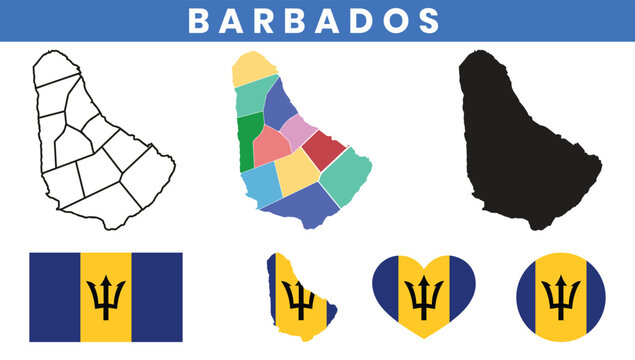 Barbados maps and Barbados flag vector collection
