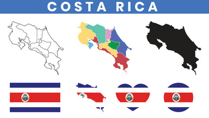 Costa Rica map and flag vector collection