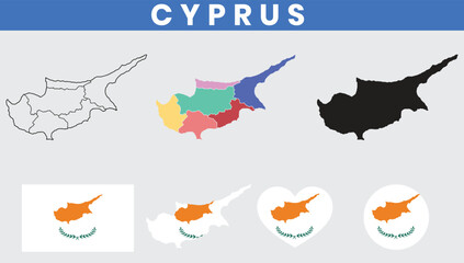 Cyprus map and flag vector collection