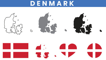 Denmark map and flag vector collection
