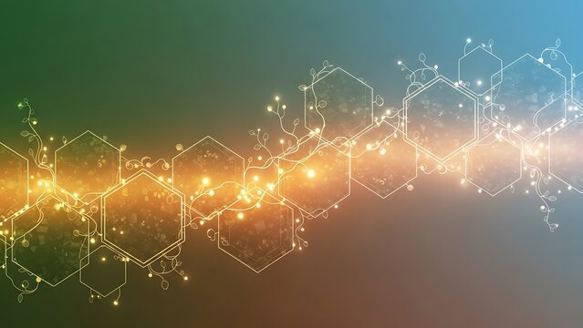 Abstract depiction of molecular structures with radiant light effects. - Powered by Adobe