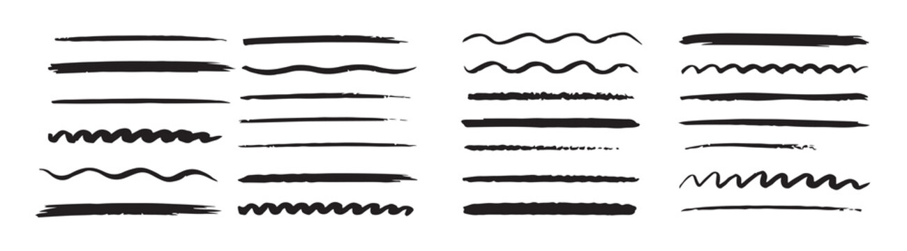  thirty crayon drawn underline stroke set black and white