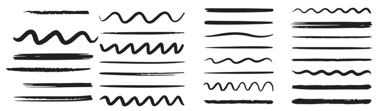  thirty crayon drawn underline stroke set straight wavy lines