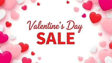 Valentine s day sale advertisement with red and pink hearts