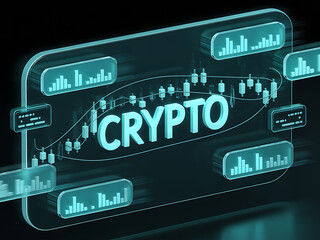 Cryptocurrency concept with glowing blue graphs and charts