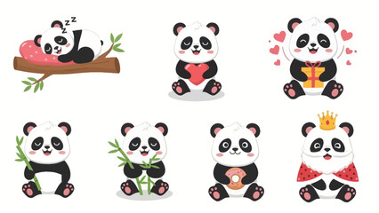 Cute Panda Cartoon Vector Set with Adorable Poses