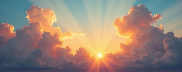 Golden hour clouds in a Renaissance-inspired painting Soft, warm light bathes the sky , art, serene