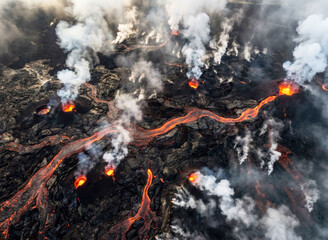 Volcanic and Geothermal Landscapes with Lava, Craters, and Steam